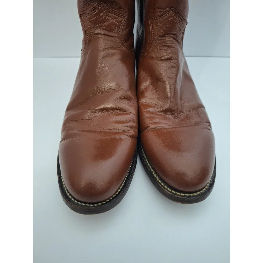 Vintage Justin Boots Men's 10.5 A Brown Leather Roper Western Cowboy Made In USA